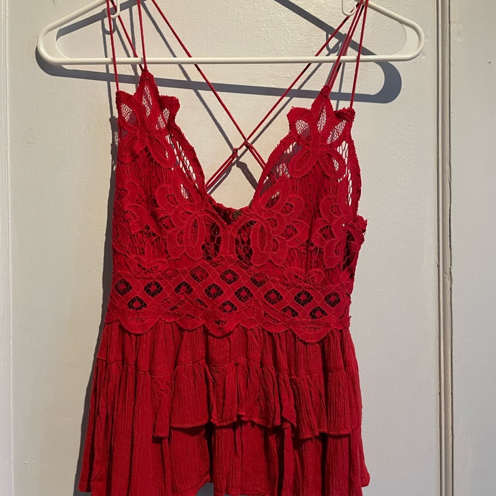 Free People Red Lacey Tank